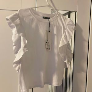 Zara white ruffled blouse
